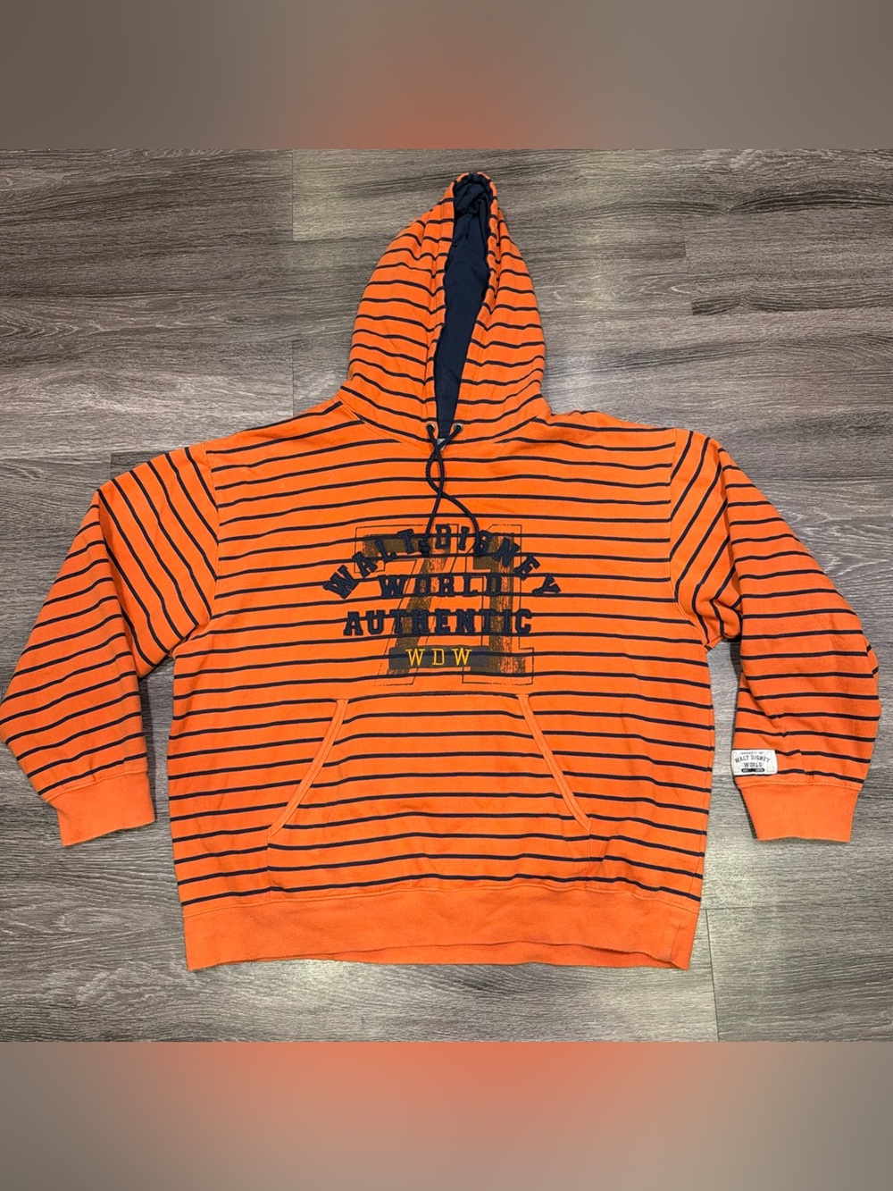 Disney Walt Disney World Pullover Hoodie Striped Orange Adult Unisex Extra Large